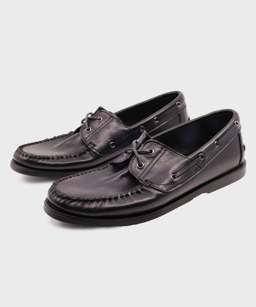 ST39 Horsehide Shirring Boat Shoes Black